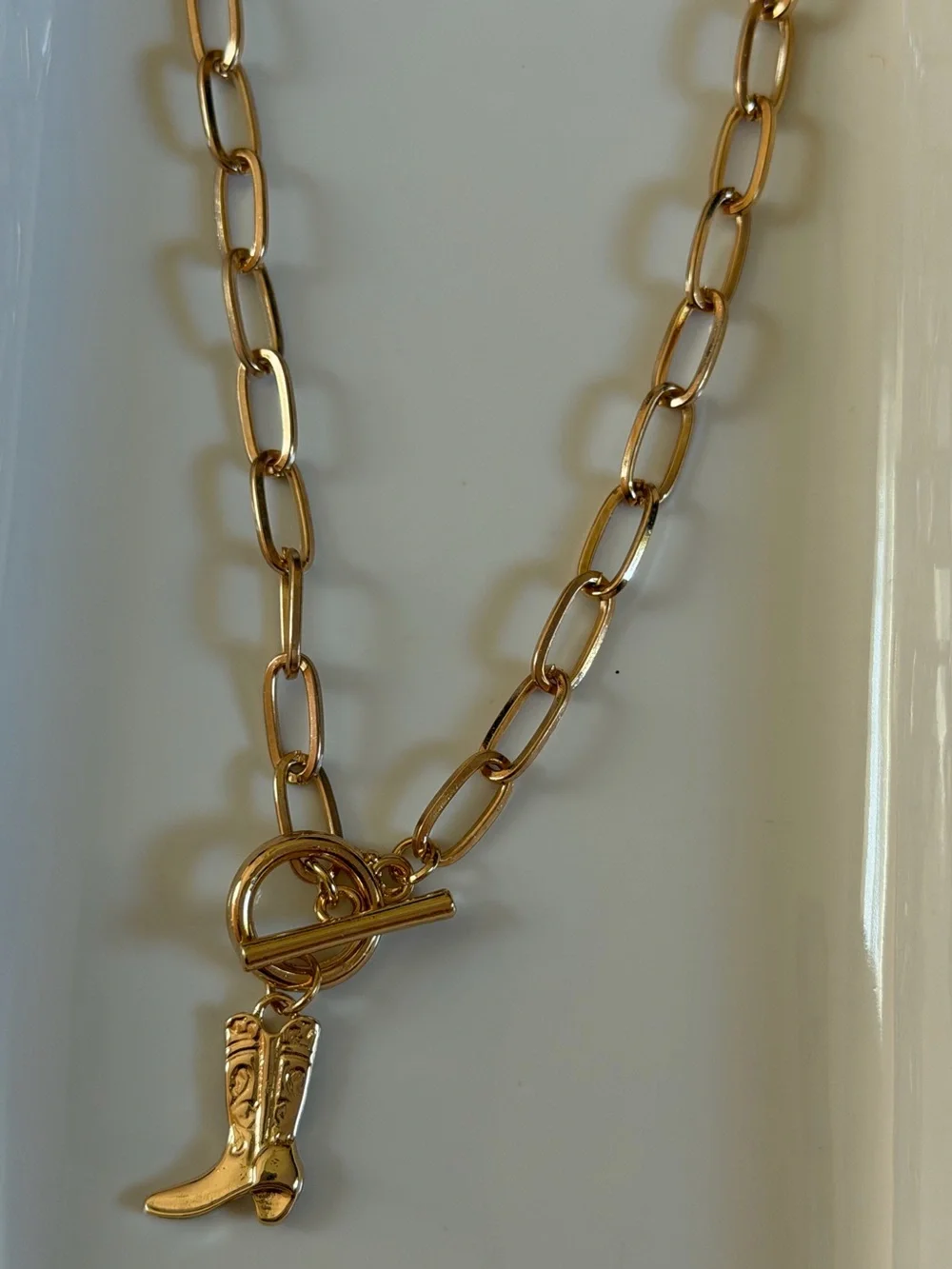 Gold Link Chain Necklace with Cowboy Boot Charm
